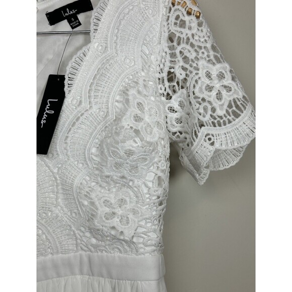 Lulu's Angel in Disguise White Lace Fit Flare Dress Short Sleeve Women’s Small - Picture 7 of 10